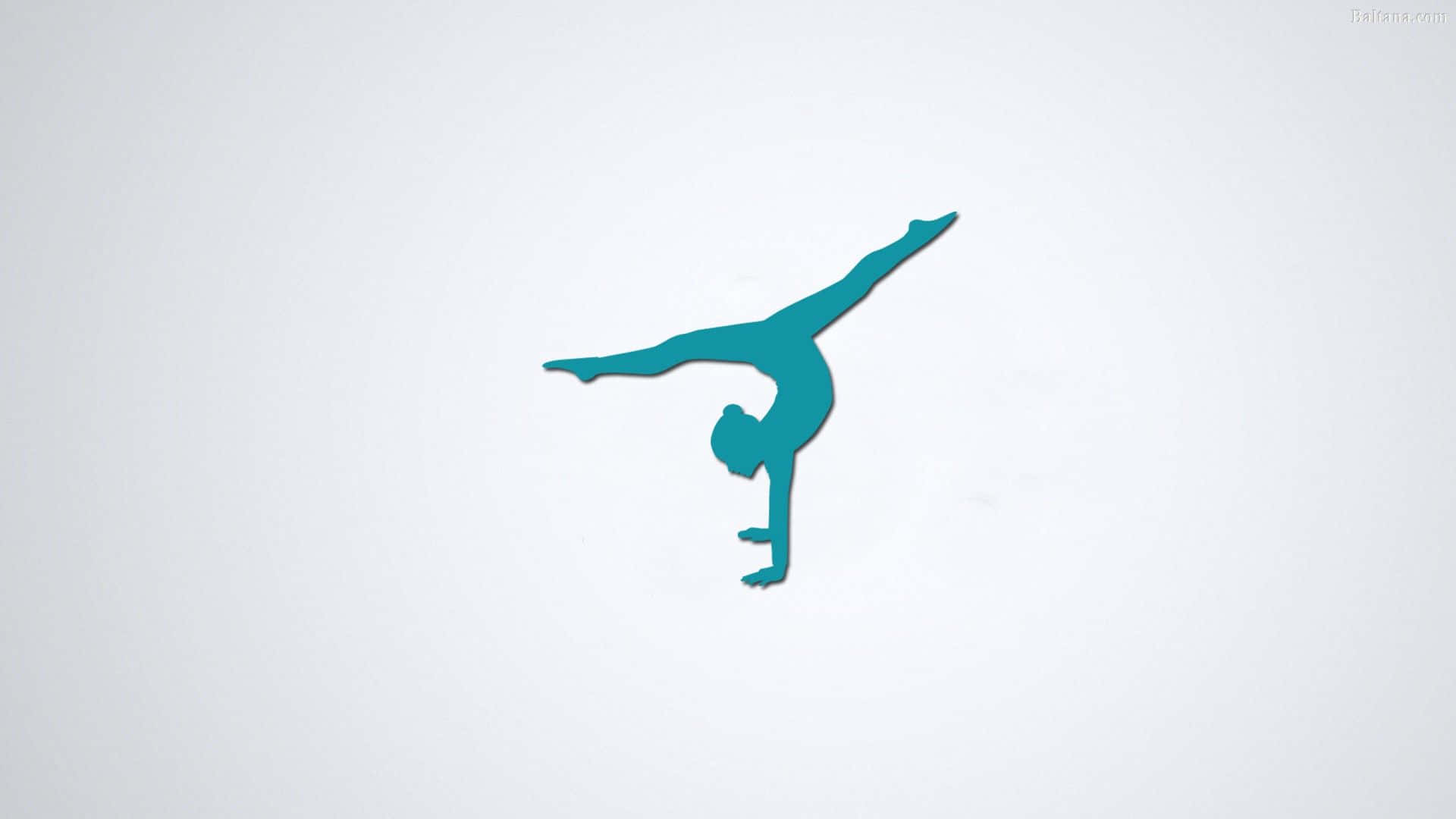 Gymnastics 桌布 壁紙 — 一個人在淺灰色背景上做倒立，一條腿伸展的藍綠色剪影。