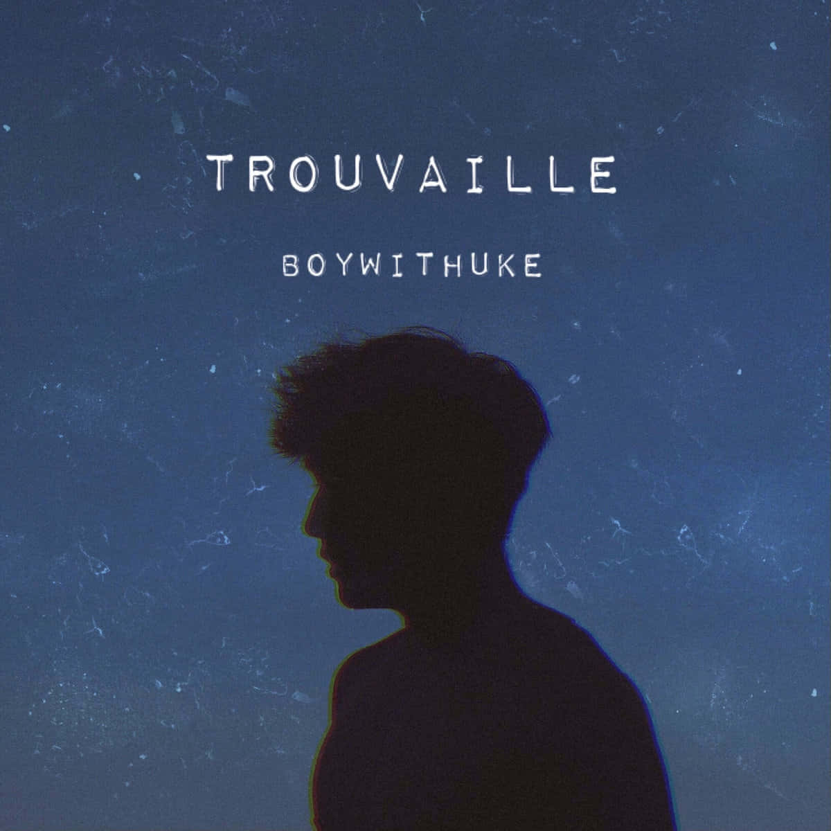 Boywithuke Trouville 壁紙 — 一個人在藍色紋理背景上的側面剪影，帶有白色文字，營造出憂鬱的氛圍。