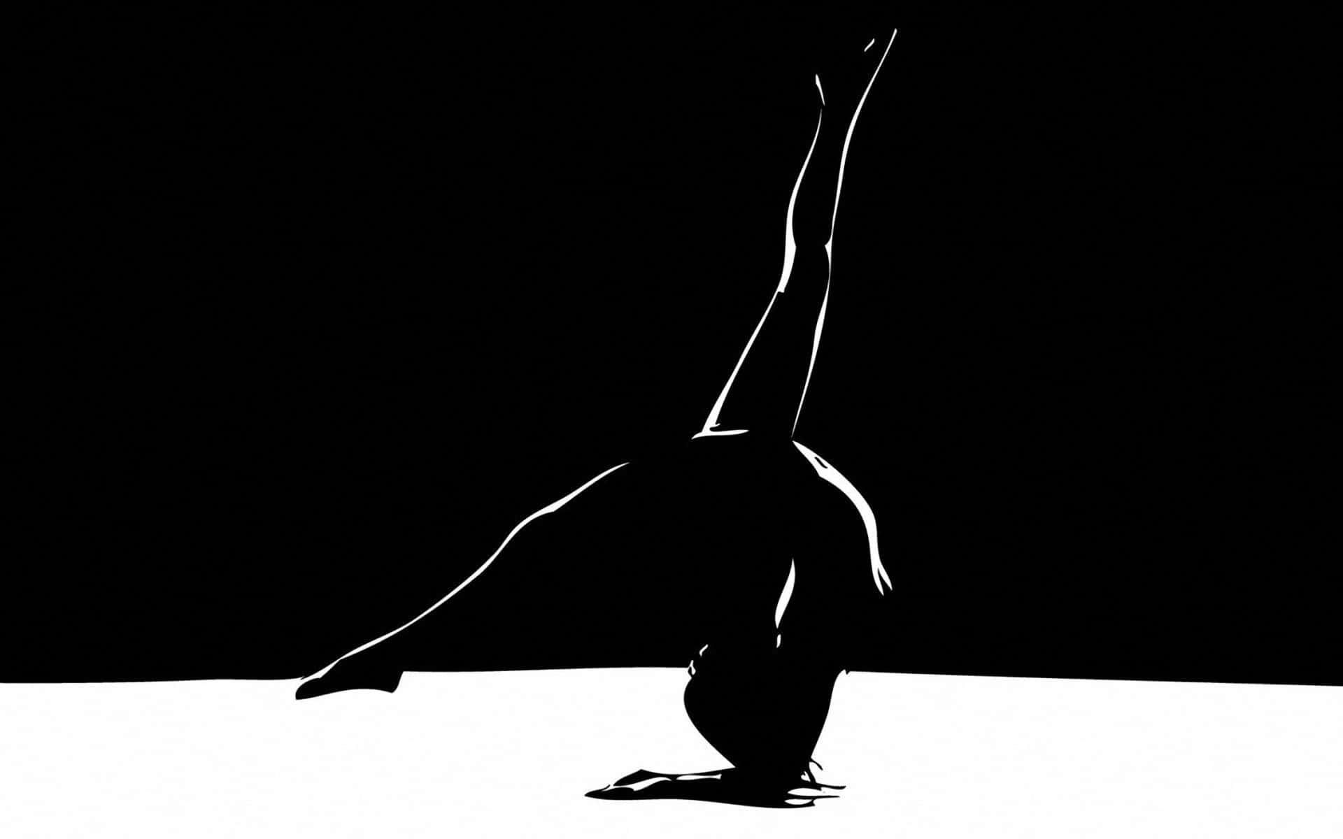 Gymnastics 桌布 壁紙 — 一個人在黑色背景和白色地板上做倒立動作的鮮明白色剪影。