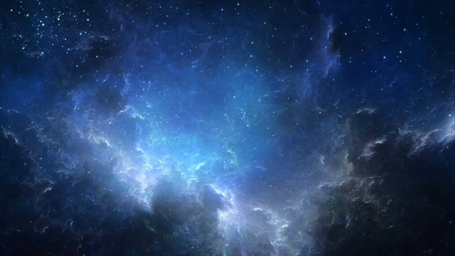 Robin's Egg Blue 桌布 壁紙 — 一個令人嘆為觀止的宇宙星雲景觀，在星空中散發著電光藍和深靛藍色調。