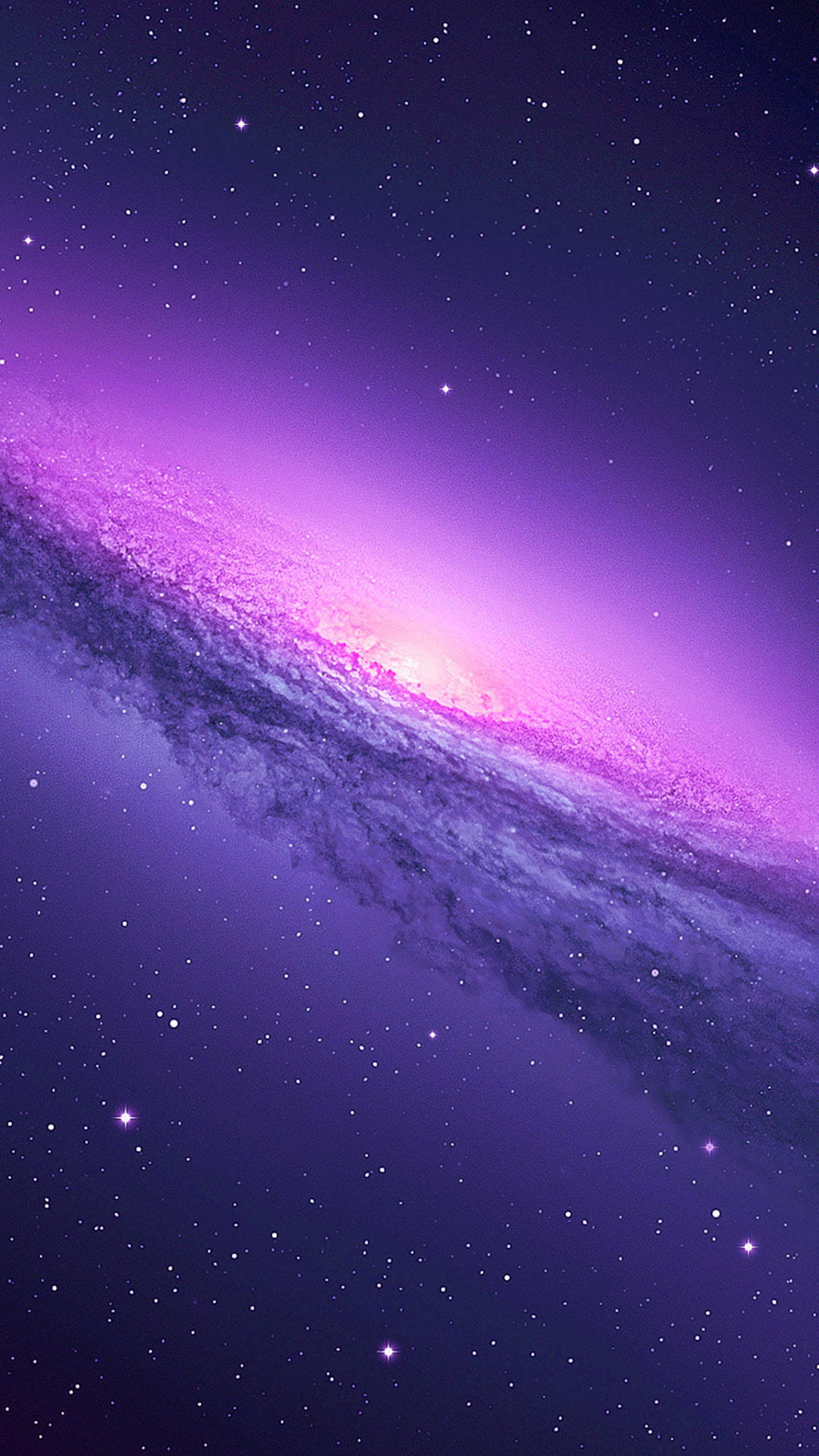 星空 桌布 壁紙 — 一個令人嘆為觀止的螺旋星系，在繁星點點的宇宙背景下散發出充滿活力的紫色和粉紅色調。