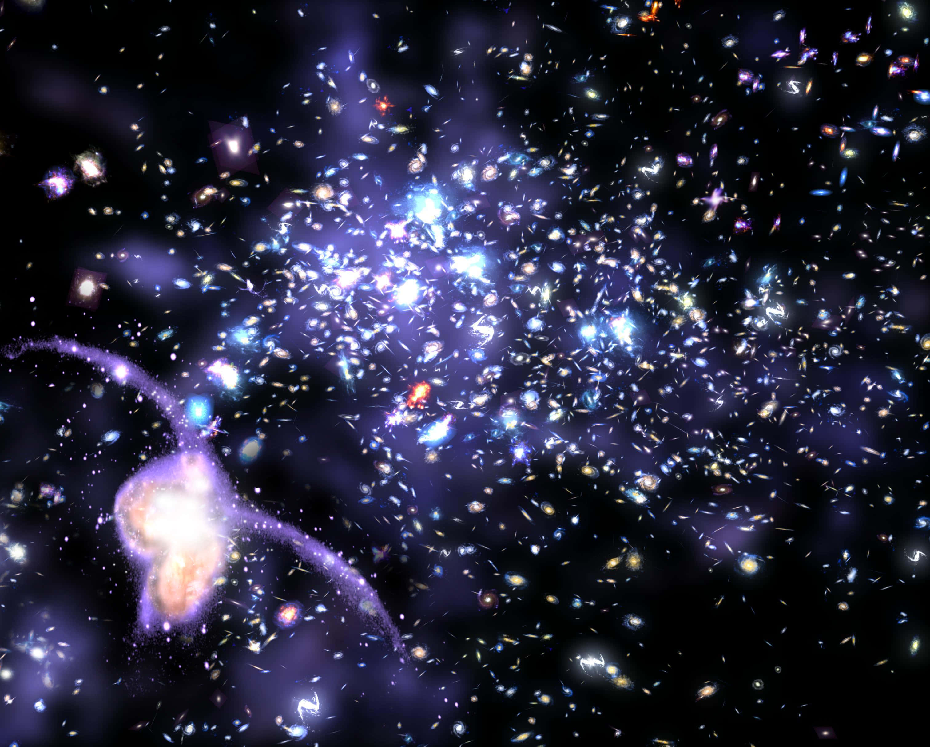 Cool Pc 桌布 壁紙 — 一個令人眼花繚亂的宇宙場景，充滿了無數發光的星系和恆星，背景是深紫色和黑色的虛空。