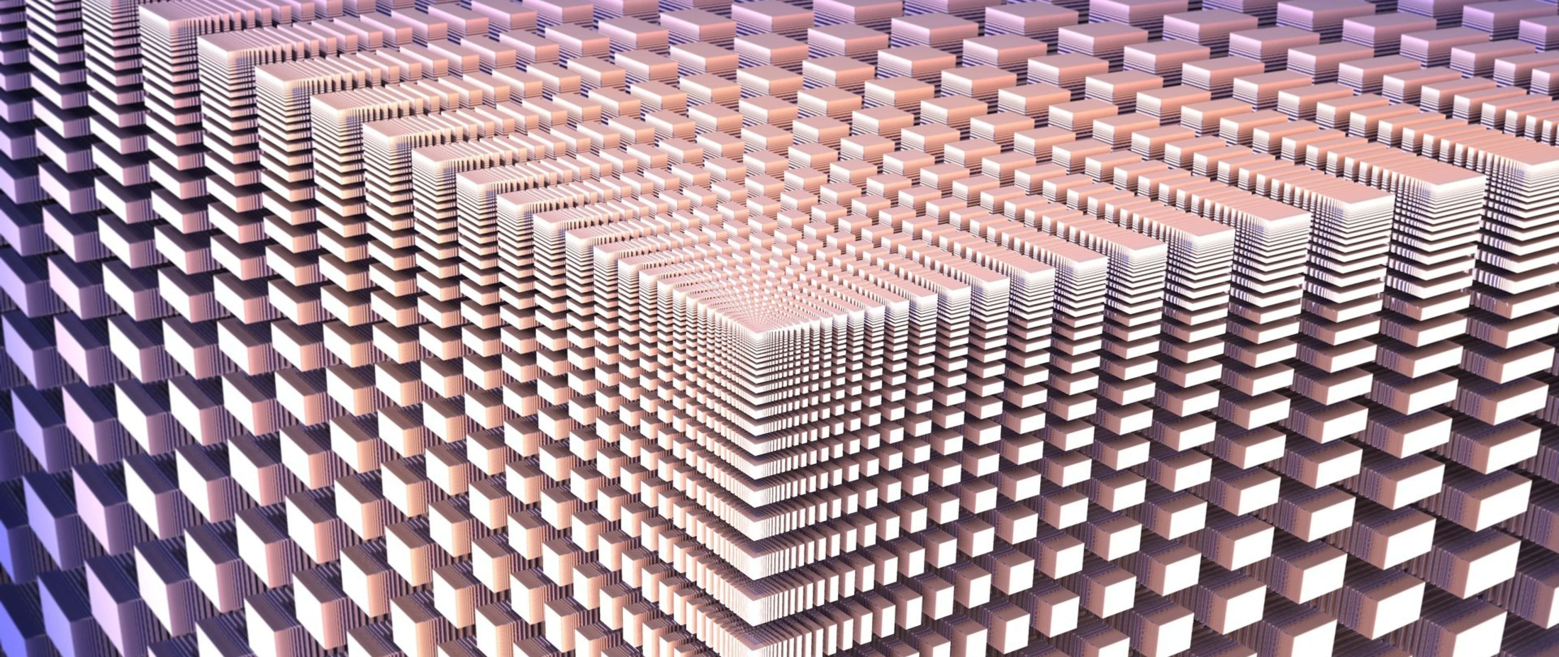 幻覺 桌布 壁紙 — 一個令人著迷的3D渲染幾何圖案，重複的立方體向消失點退去。