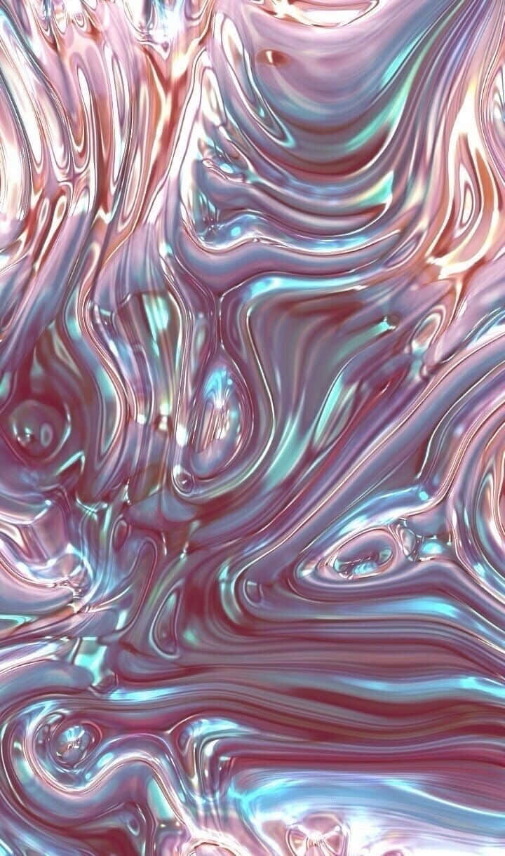 slime 桌布 壁紙 — 一個令人著迷的抽象圖案，呈現虹彩粉紅和青色調的旋轉金屬液體。