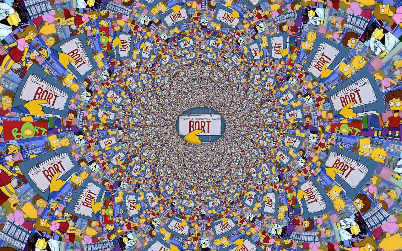 阿森一族 桌布 壁紙 — 一個令人頭暈的螺旋，由《阿森一族》角色和「BORT」車牌組成，向中央車牌匯聚。