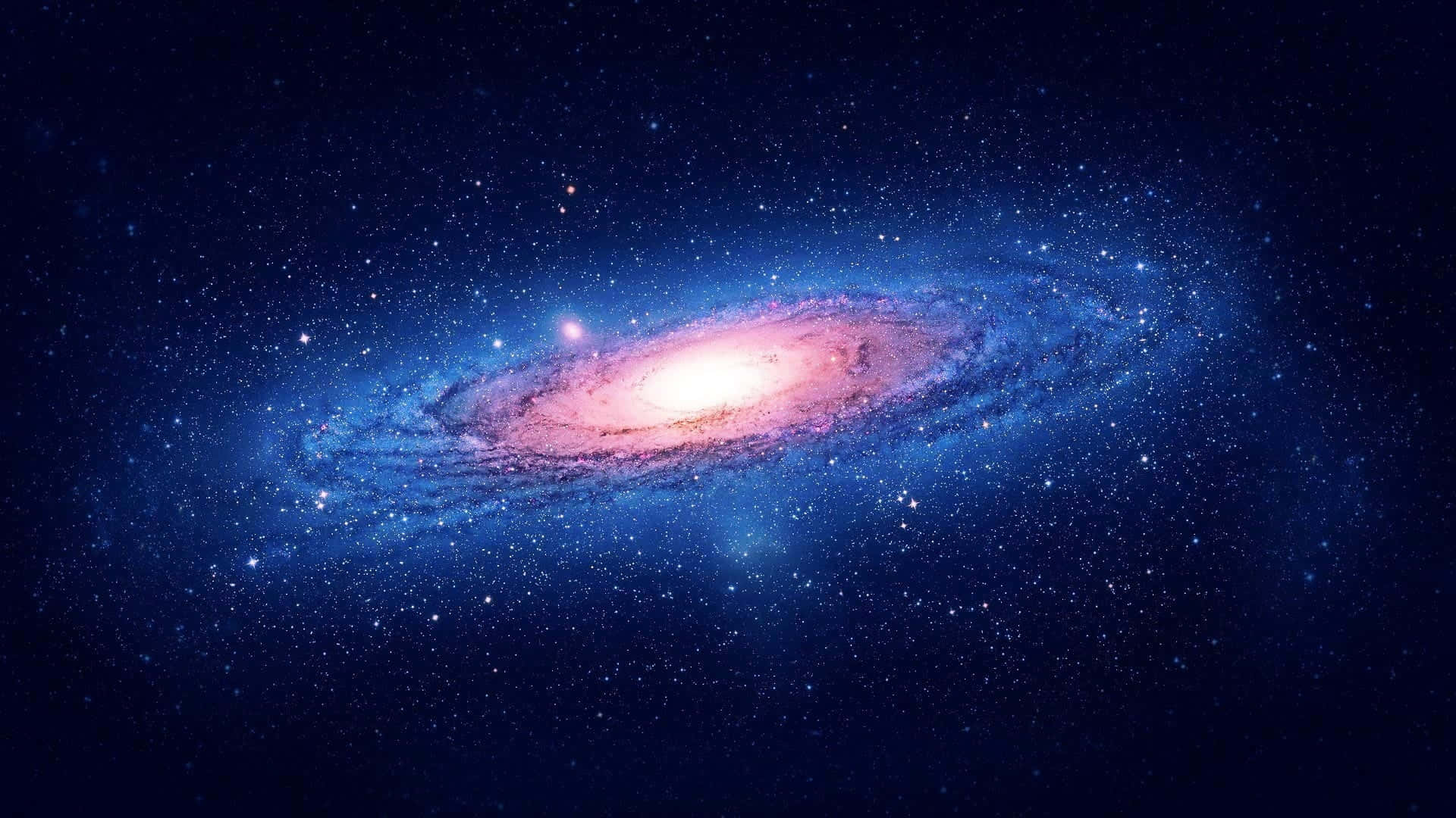 Galaxy Themed Paintings 桌布 壁紙 — 一個令人驚嘆的螺旋星系，在繁星點點的宇宙背景下散發出粉紅色和藍色的光芒。