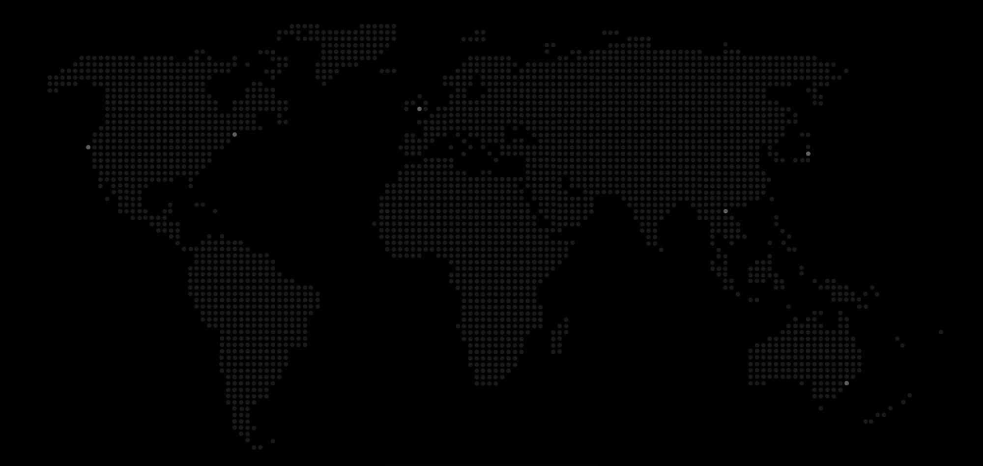 World 桌布 壁紙 — 一個以深灰色點點在黑色背景上呈現的極簡世界地圖。