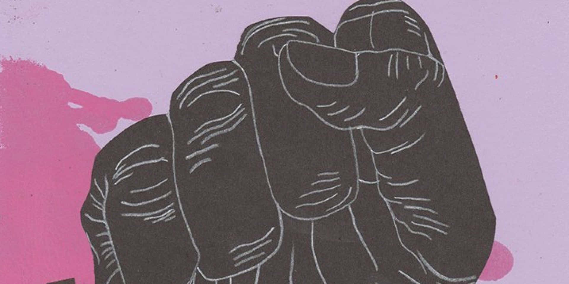 Black Power 桌布 壁紙 — 一個以白色輪廓勾勒的大膽黑色拳頭，主導了帶有抽象顏料飛濺的柔和粉紅與薰衣草背景。