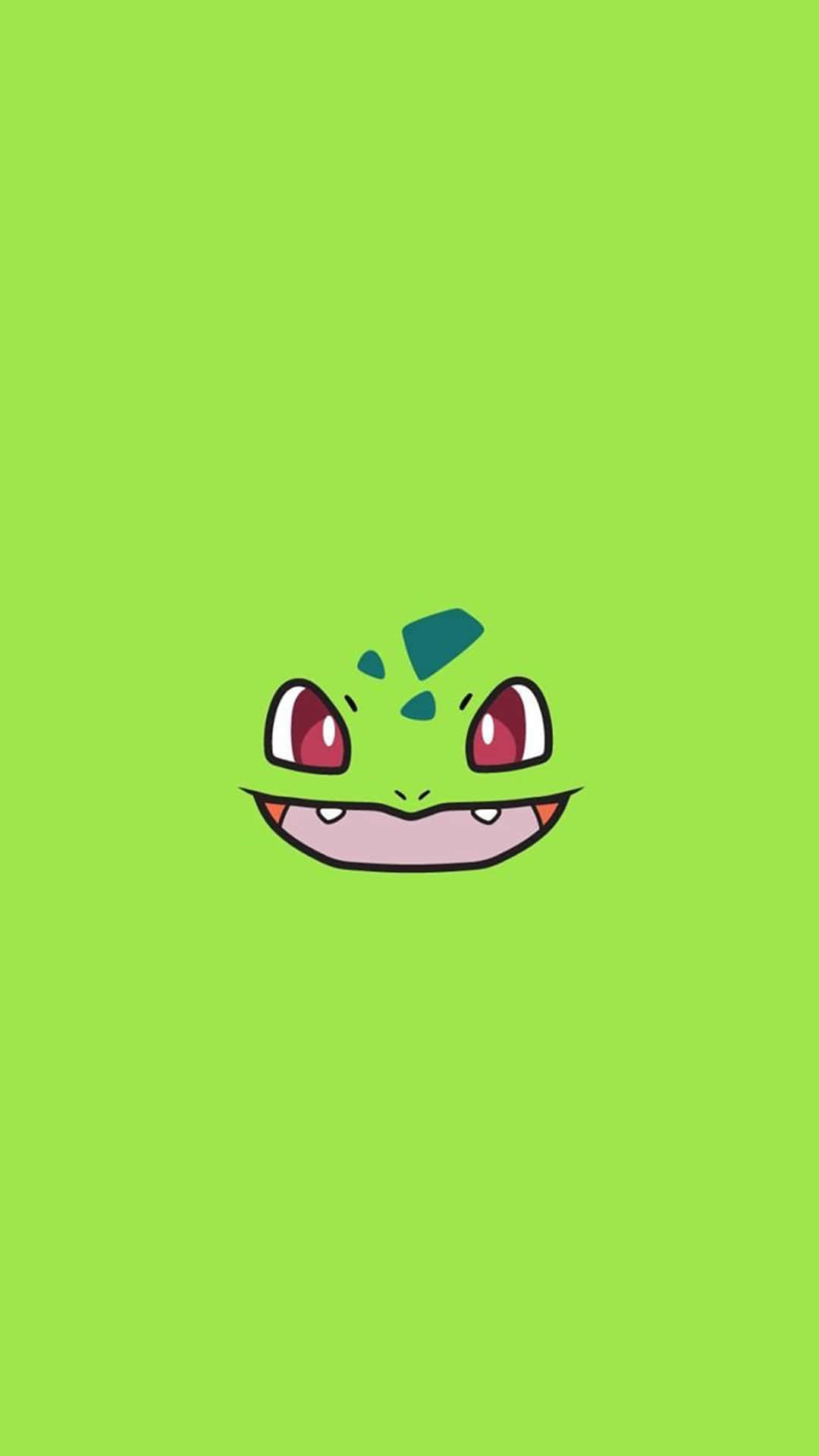 Pokemon Characters 桌布 壁紙 — 一個以純青檸綠色背景為中心、簡約風格的奇異種子卡通臉孔。