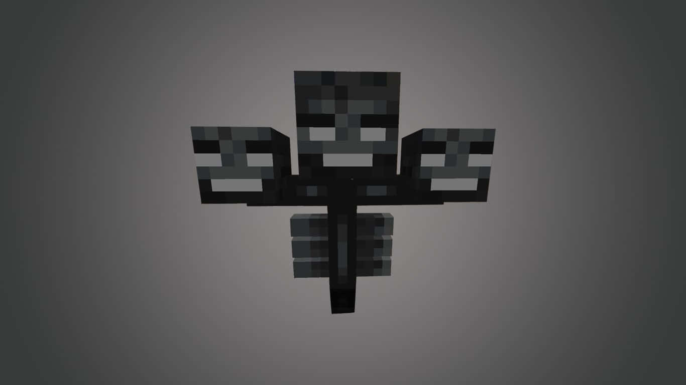 Minecraft Wither Boss 桌布 壁紙 — 一個來自Minecraft的像素化黑色Enderman漂浮在灰色漸變背景上。