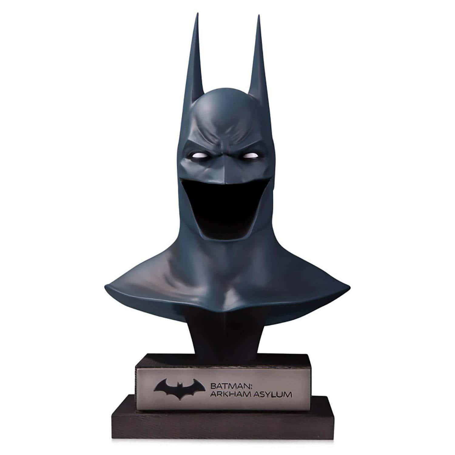 Arkham Asylum 桌布 壁紙 — 一個來自阿卡姆瘋人院的深藍色蝙蝠俠半身像，表情嚴肅，戴著標誌性的頭罩，背景為白色。