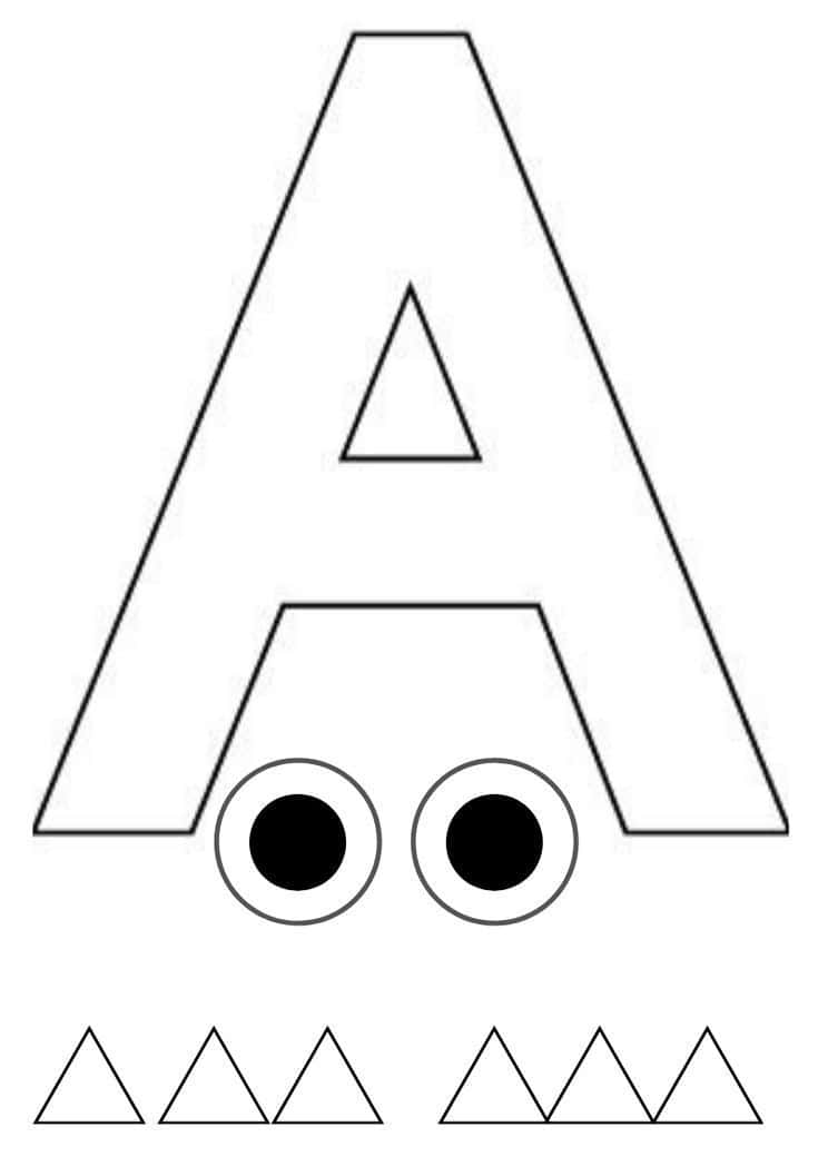 A 桌布 壁紙 — 一個俏皮的大寫字母A，帶有凸眼和三角形牙齒，以黑色勾勒在白色背景上。