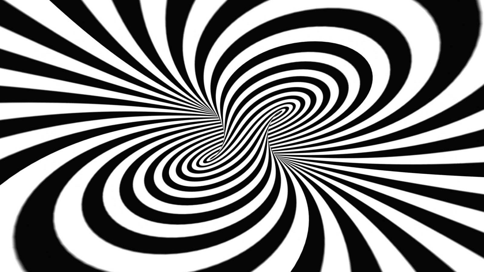 3D 桌布 壁紙 — 一個催眠的黑白螺旋圖案，創造出深度和動感的迷人錯覺。