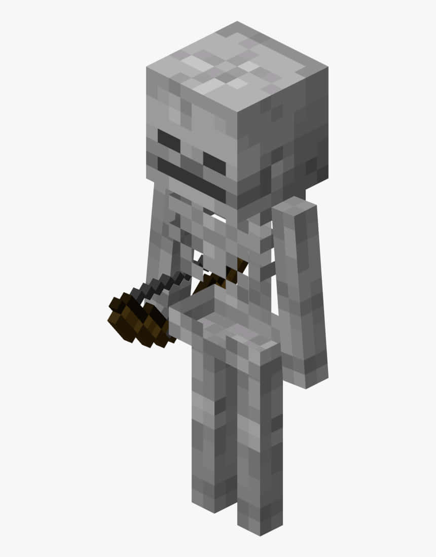 Minecraft Skeleton 桌布 壁紙 — 一個像素化的 Minecraft 骷髏站在純白色背景前，手持弓箭。