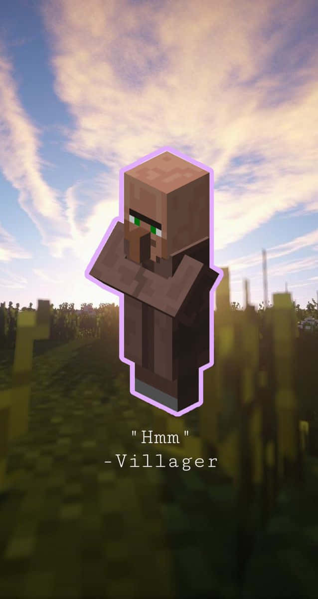 Minecraft Villager 桌布 壁紙 — 一個像素化的Minecraft村民站在草地上，天空柔和，夕陽西下，有縷縷薄雲。