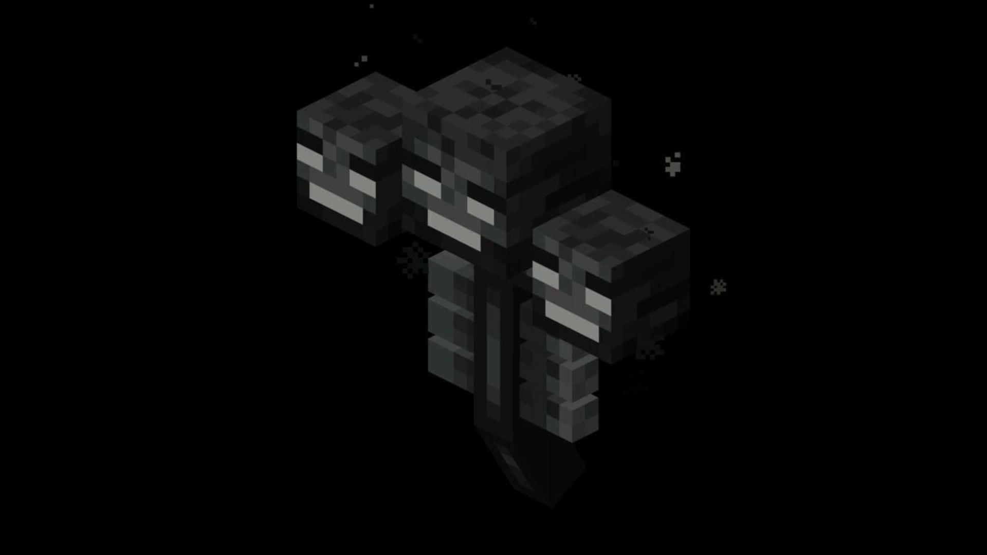 Minecraft Wither 桌布 壁紙 — 一個像素化的Minecraft終界使者站在黑色虛空中，有著發光的白色眼睛和方塊狀四肢。
