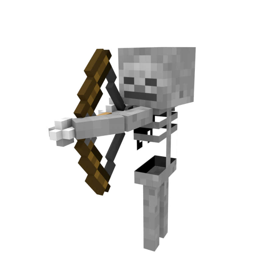 Minecraft Skeleton 桌布 壁紙 — 一個像素化的Minecraft骷髏弓箭手，在白色背景上以方塊狀數位風格手持弓箭。