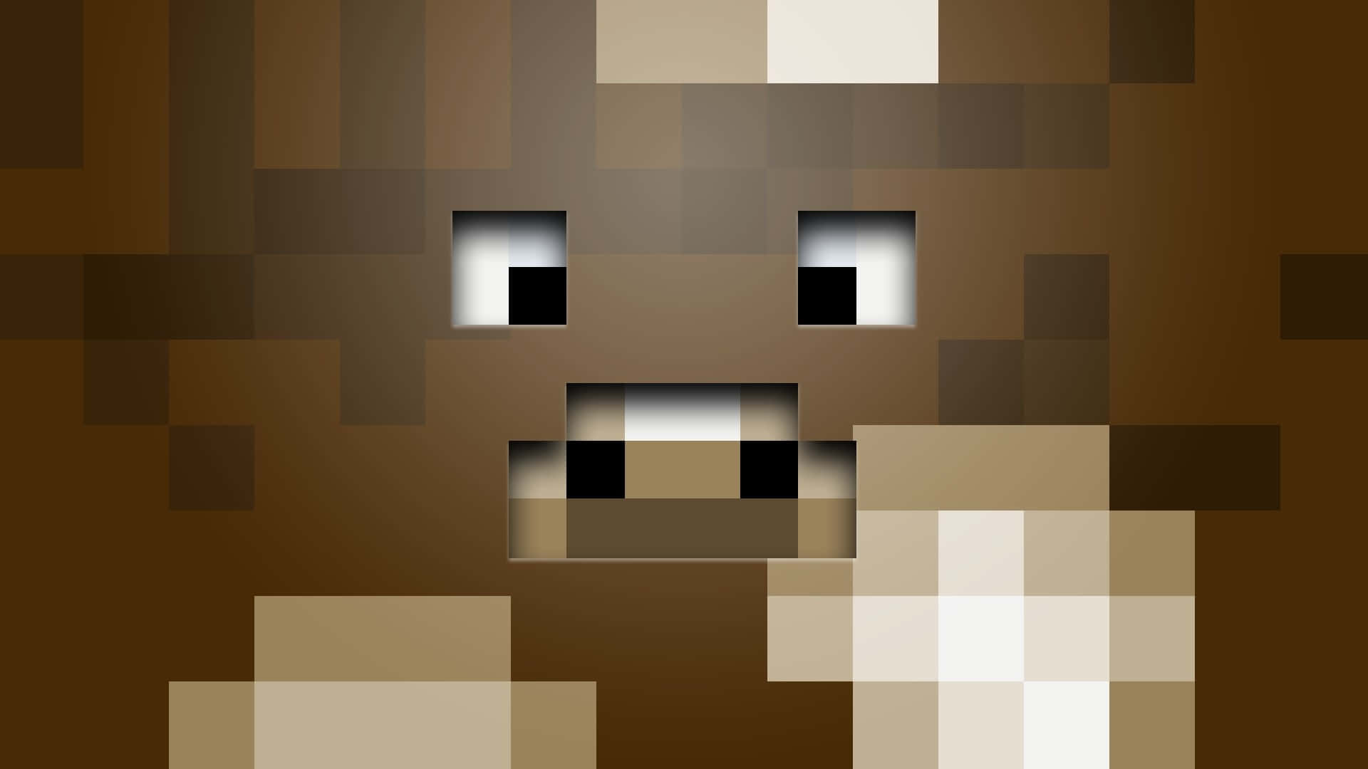 Minecraft Cow 桌布 壁紙 — 一個像素化的棕色生物，有大大的白色眼睛和小小的嘴巴，直視著觀眾。