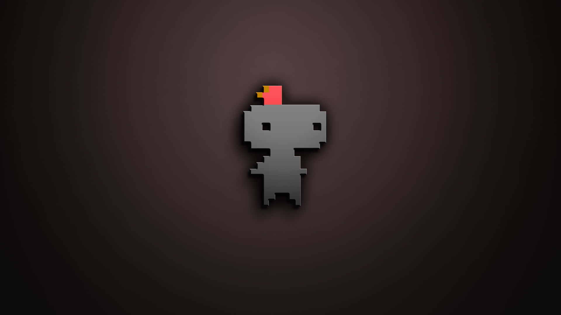 Minimalist Gaming 桌布 壁紙 — 一個像素化的灰色機械人，戴著紅黃色的帽子，站在深色漸變背景中央。