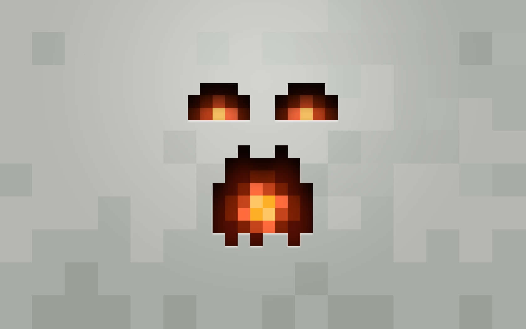Minecraft Ghast 桌布 壁紙 — 一個像素化的生物，在灰色方塊背景上擁有發光的橙色眼睛和嘴巴。