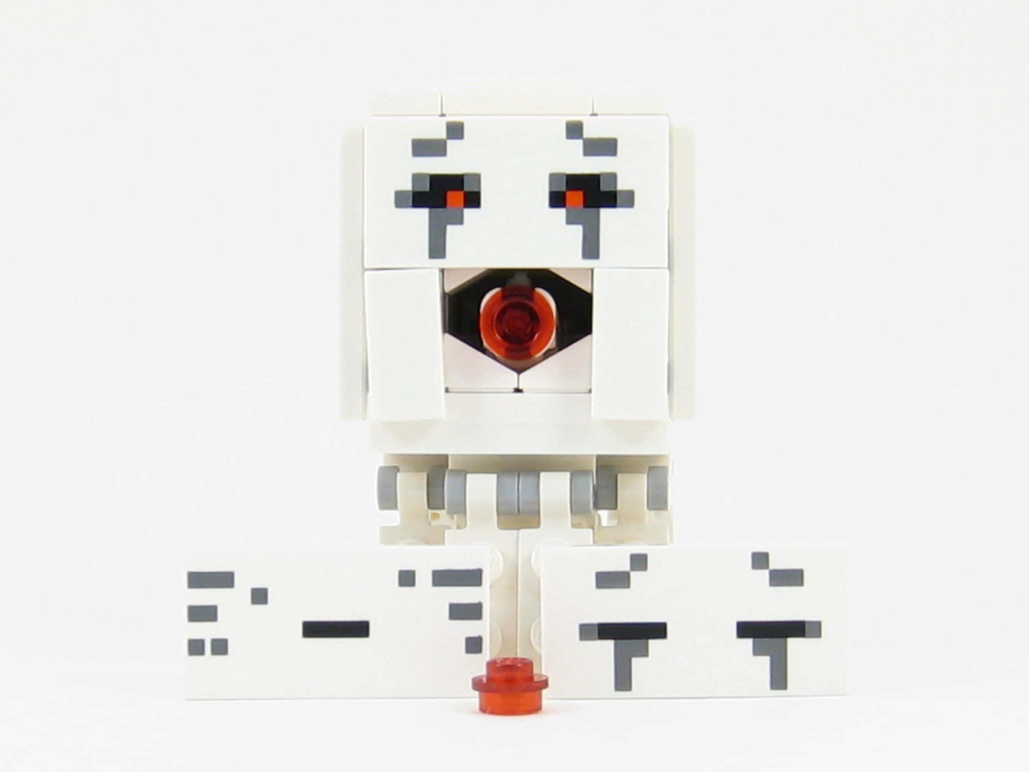 Minecraft Ghast 桌布 壁紙 — 一個像素化的白色LEGO鬼魂，發光的紅色眼睛和嘴巴，站在純白色背景前。