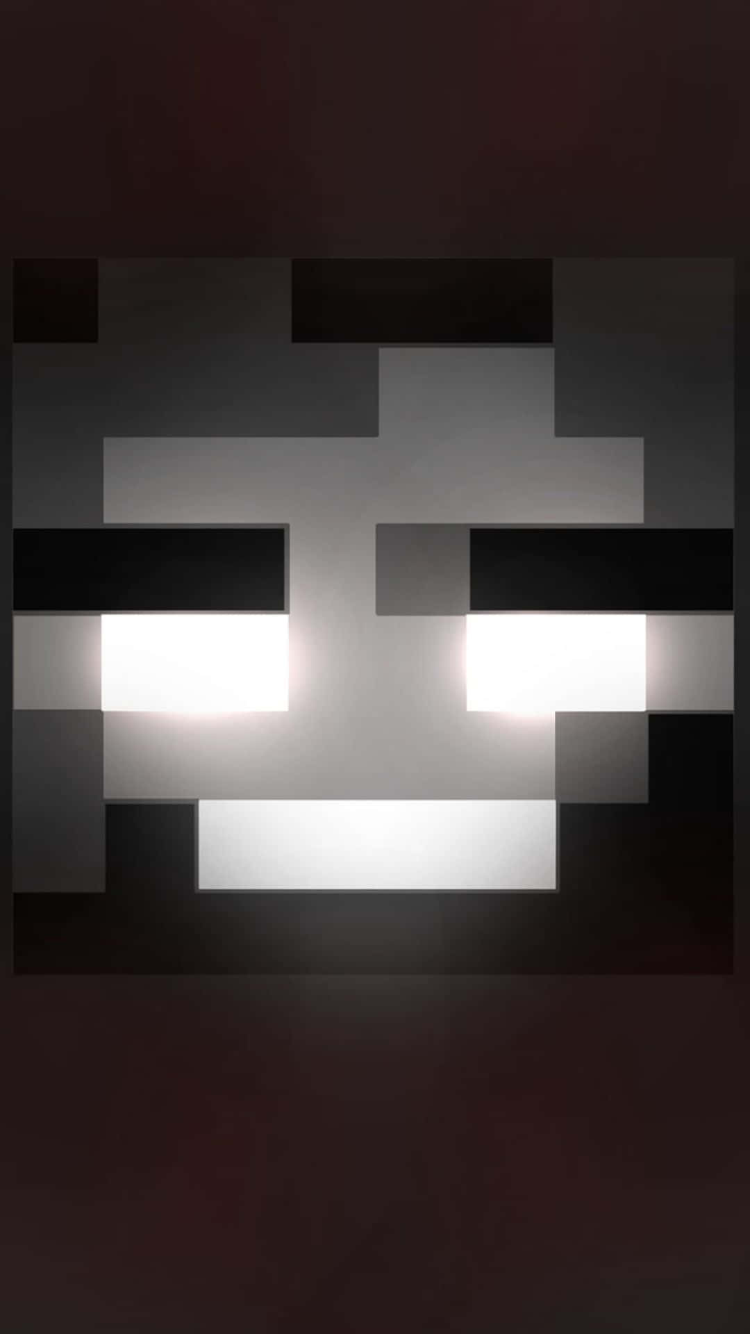 Minecraft Wither 桌布 壁紙 — 一個像素化鬼臉，帶有發光的眼睛和嘴巴，背景為深酒紅色。