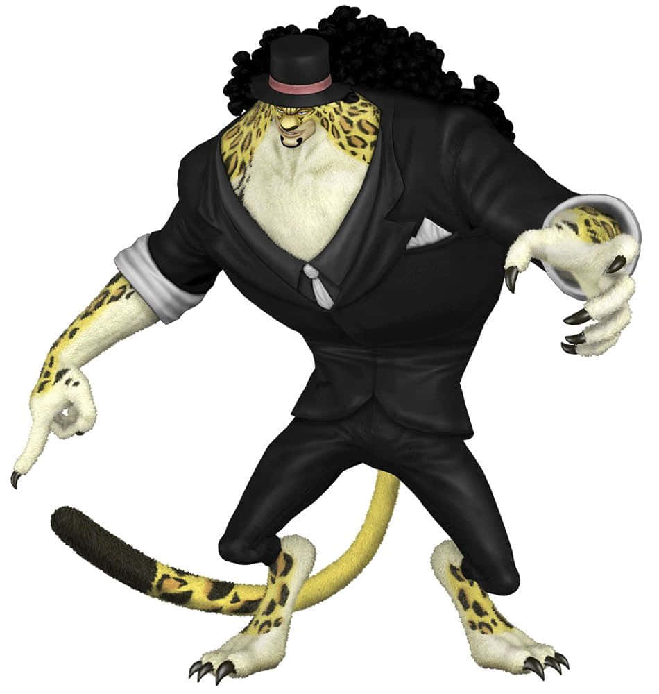 Rob Lucci 桌布 壁紙 — 一個像豹的動漫角色，身穿黑色西裝和高帽，伸出爪子擺出動態姿勢。