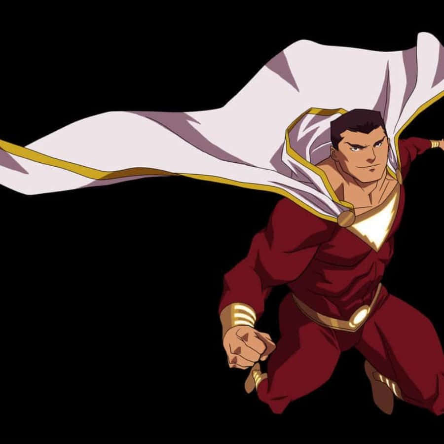 Justice League War 桌布 壁紙 — 一個充滿動感的動漫超級英雄，身穿紅色緊身衣和白色披風，在純黑色背景前向前飛翔。