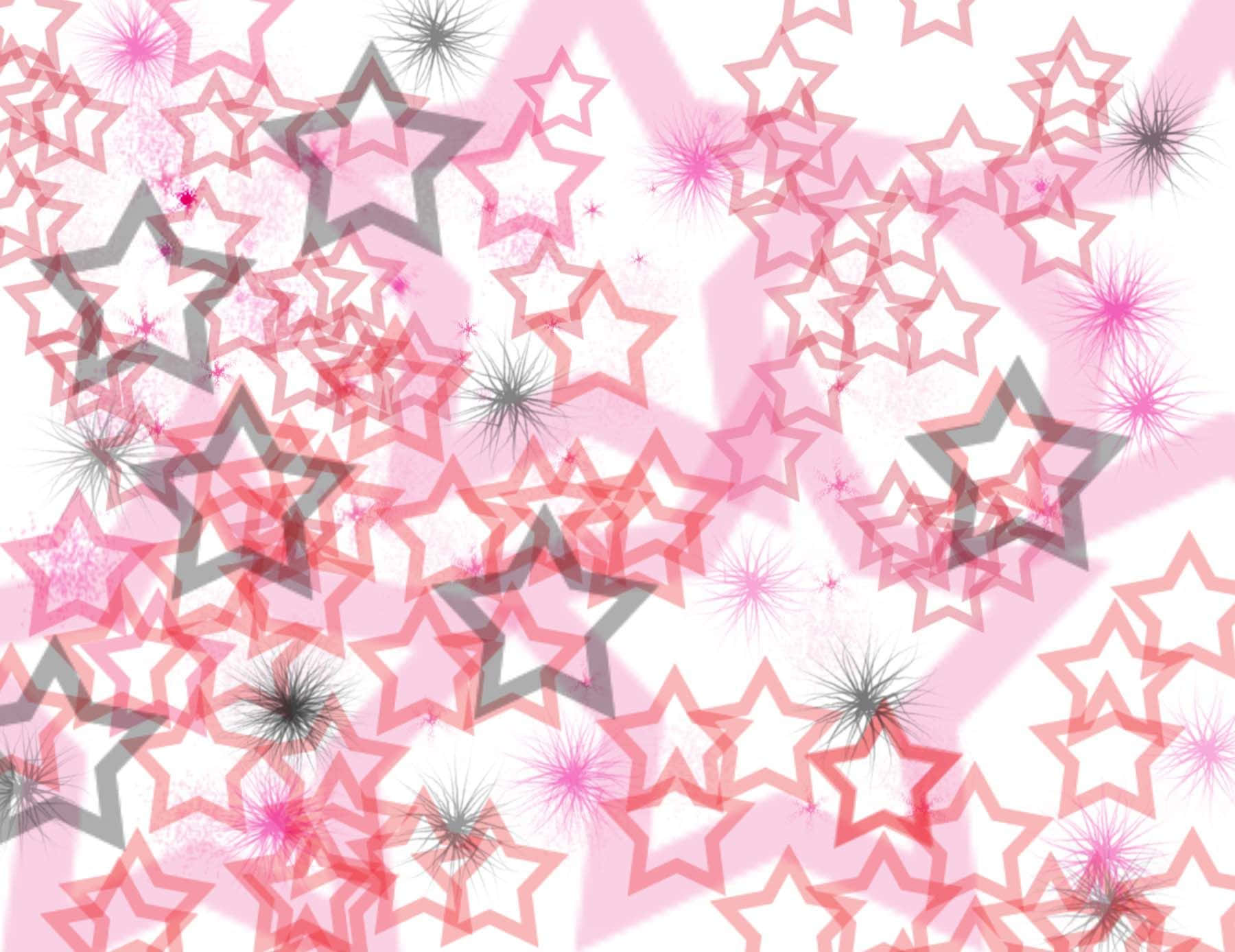 Pink Stars 桌布 壁紙 — 一個充滿活力的圖案，由重疊的粉紅色和灰色星星組成，並帶有閃爍的光芒，背景為白色。