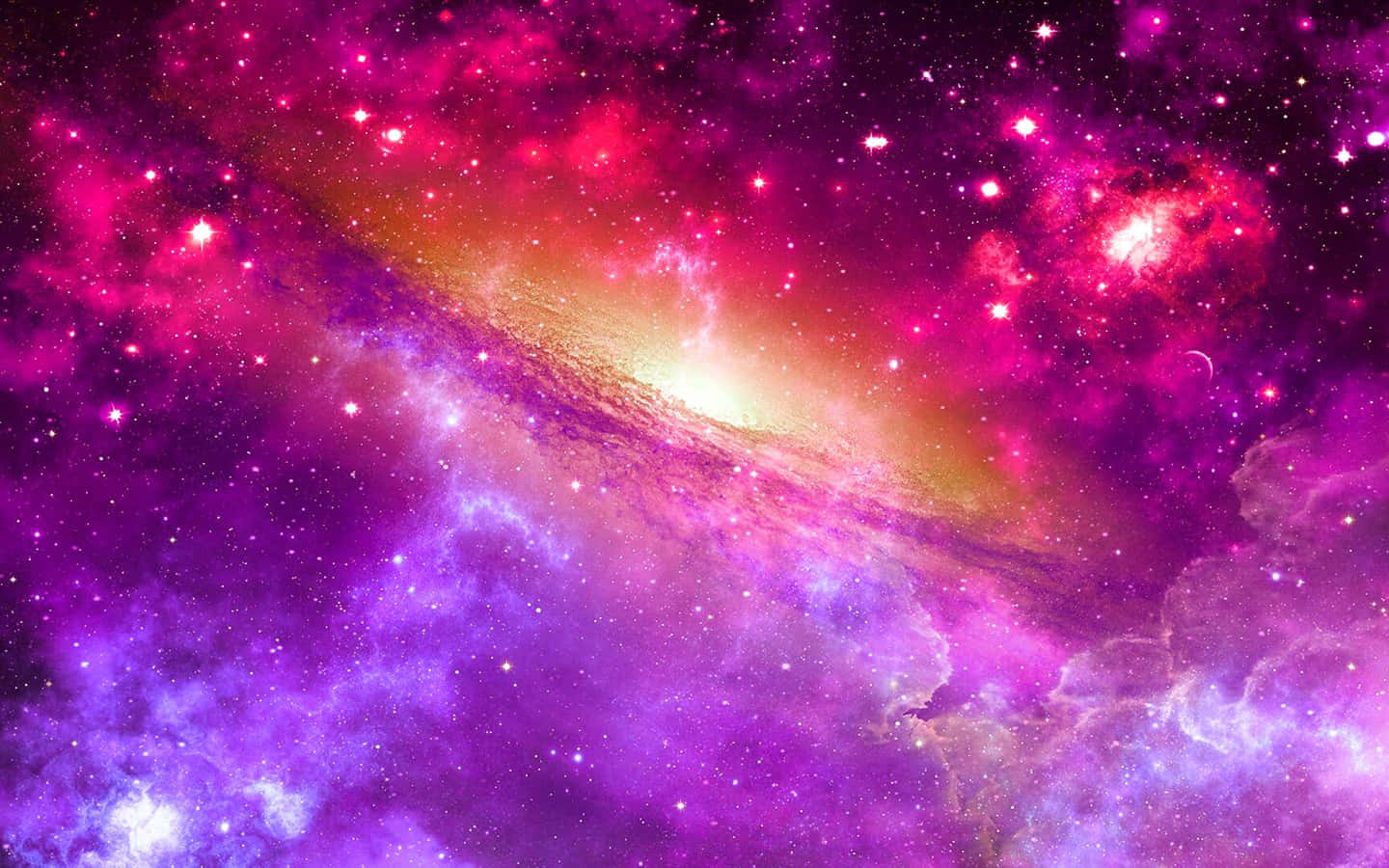星雲 桌布 壁紙 — 一個充滿活力的宇宙星系在黑暗虛空中旋轉，帶有洋紅色紫色星雲和發光的星星。