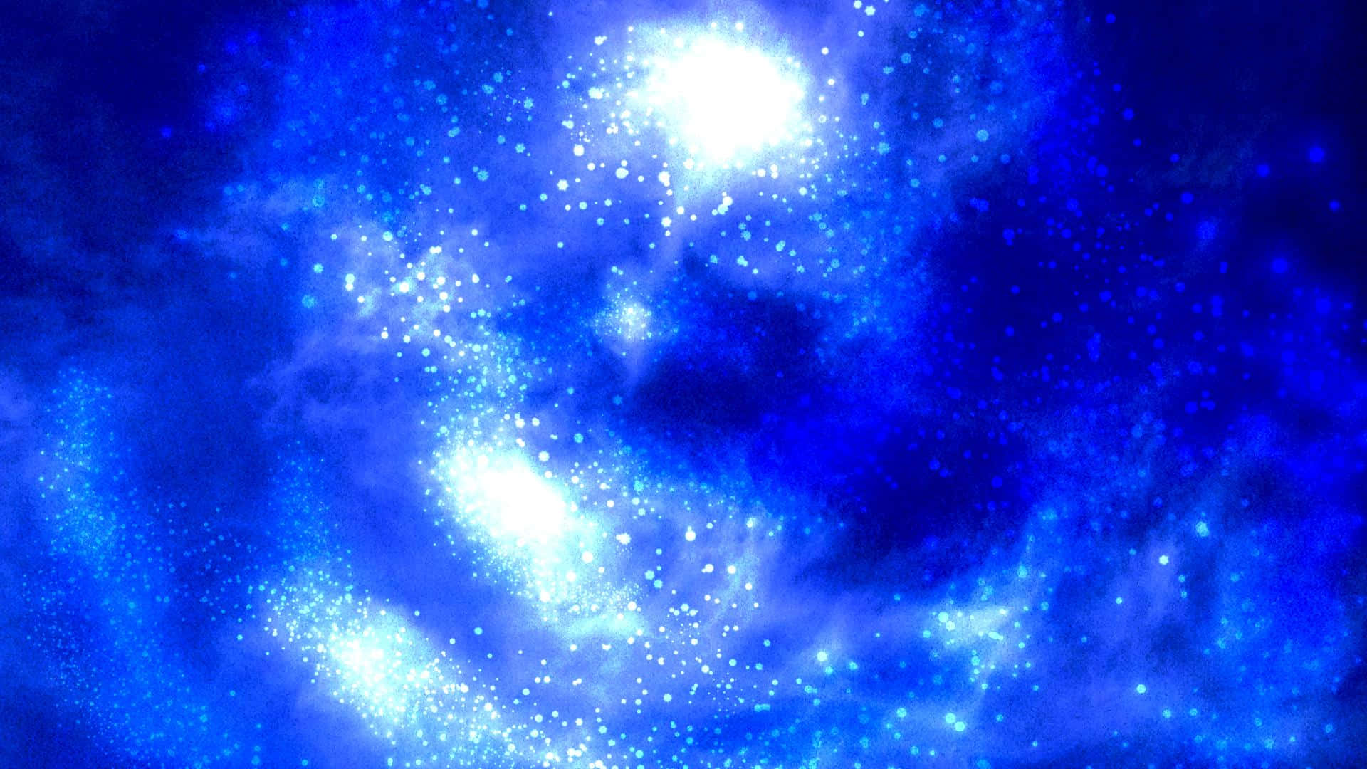 Sapphire Blue 桌布 壁紙 — 一個充滿活力的宇宙星雲，在深邃的太空背景下，旋轉著電藍色和白色發光的星星。