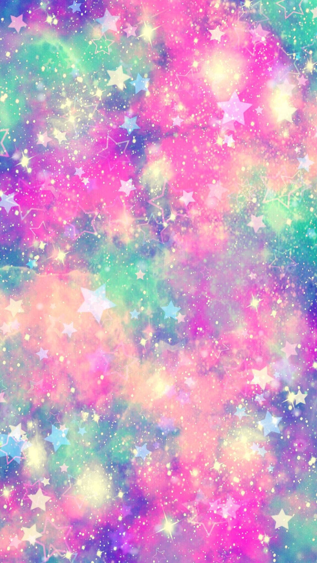 銀河 桌布 壁紙 — 一個充滿活力的宇宙星雲，旋轉著粉紅色、藍綠色和紫色的色調，點綴著發光的星星和閃光。