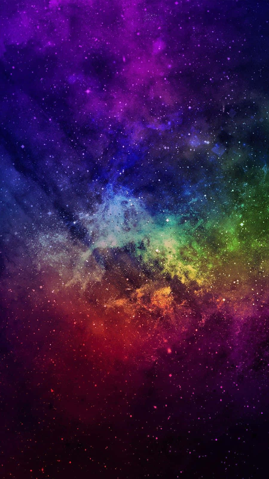 Colorful Space 桌布 壁紙 — 一個充滿活力的宇宙星雲旋轉著紫色、藍色、綠色和紅色的色調，點綴著閃爍的星星，背景是黑暗的虛空。