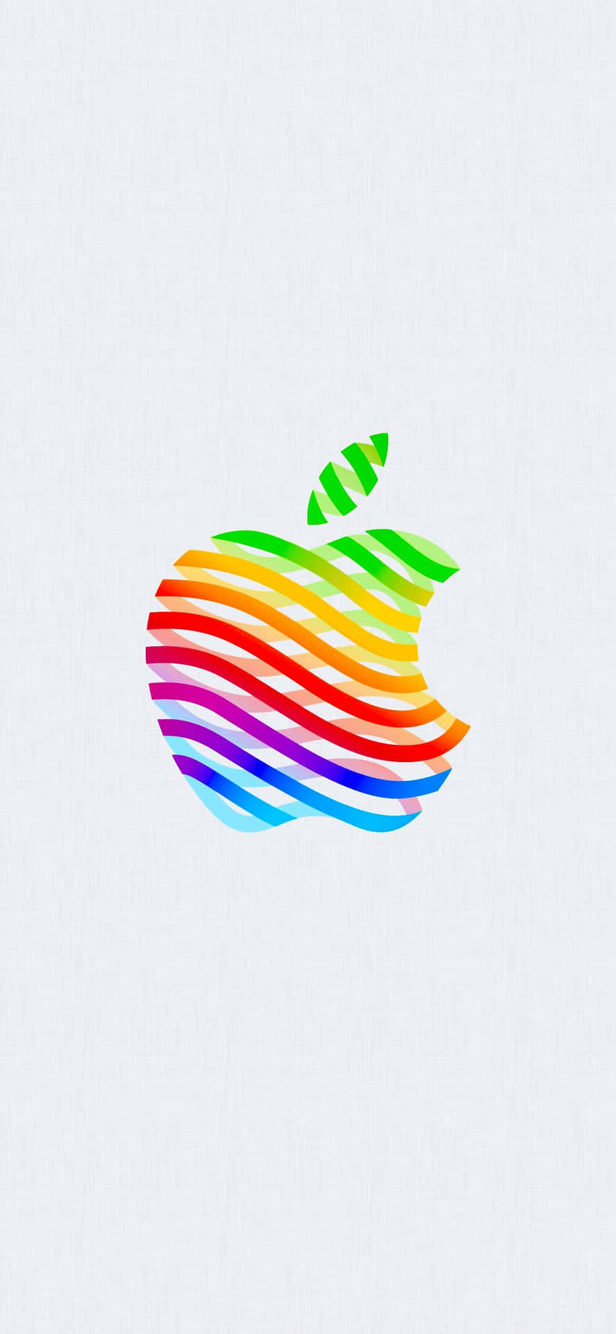 iPhone 14 Plus 桌布 壁紙 — 一個充滿活力的彩虹條紋Apple標誌，居中放置在帶紋理的淺灰色背景上。