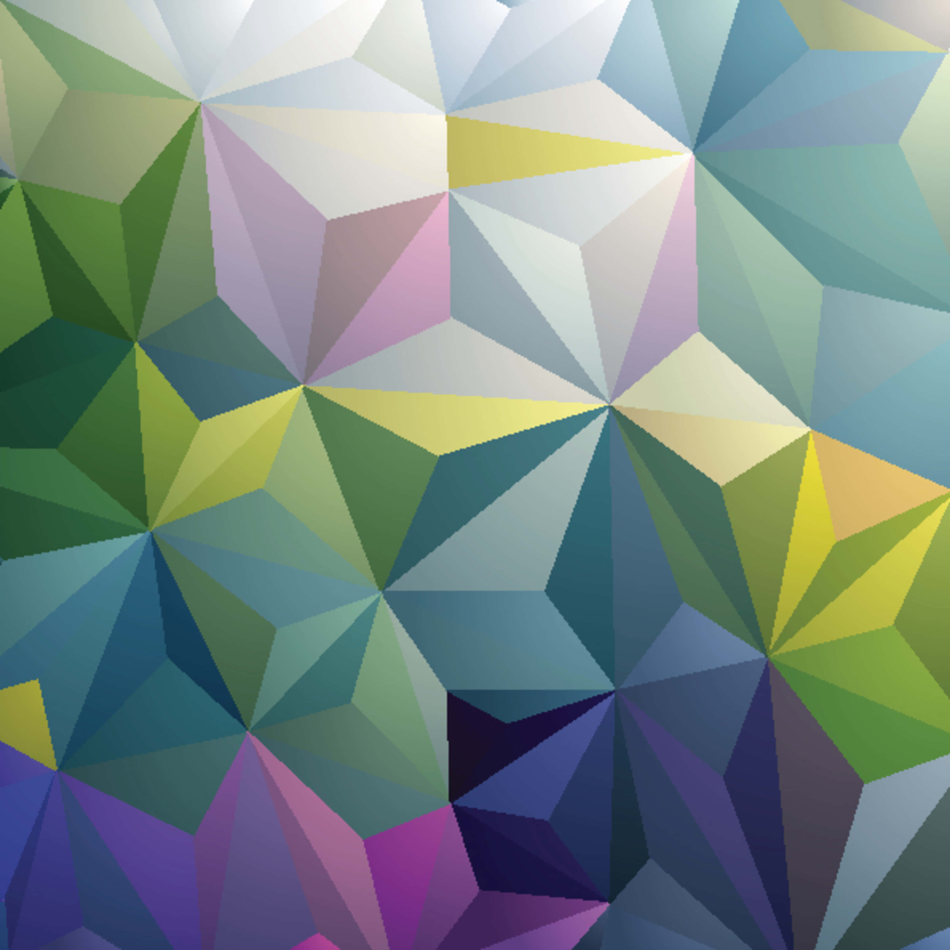 Green Geometric 桌布 壁紙 — 一個充滿活力的抽象圖案，由色彩繽紛的幾何三角形組成低多邊形紋理表面。