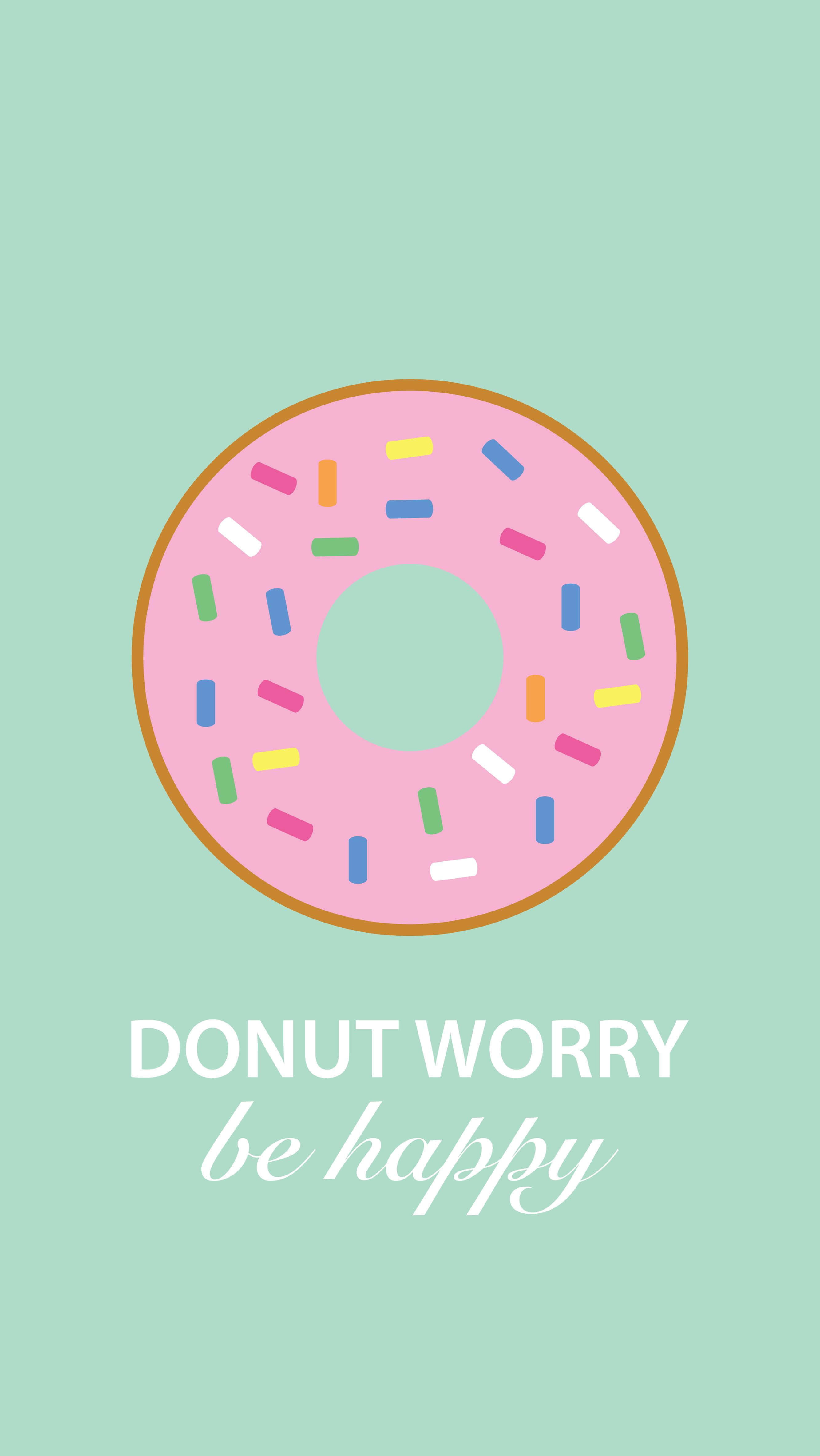 Cute Donut 桌布 壁紙 — 一個充滿活力的粉紅色冬甩，上面有彩色糖針，置於薄荷綠色背景中央，並帶有俏皮文字。