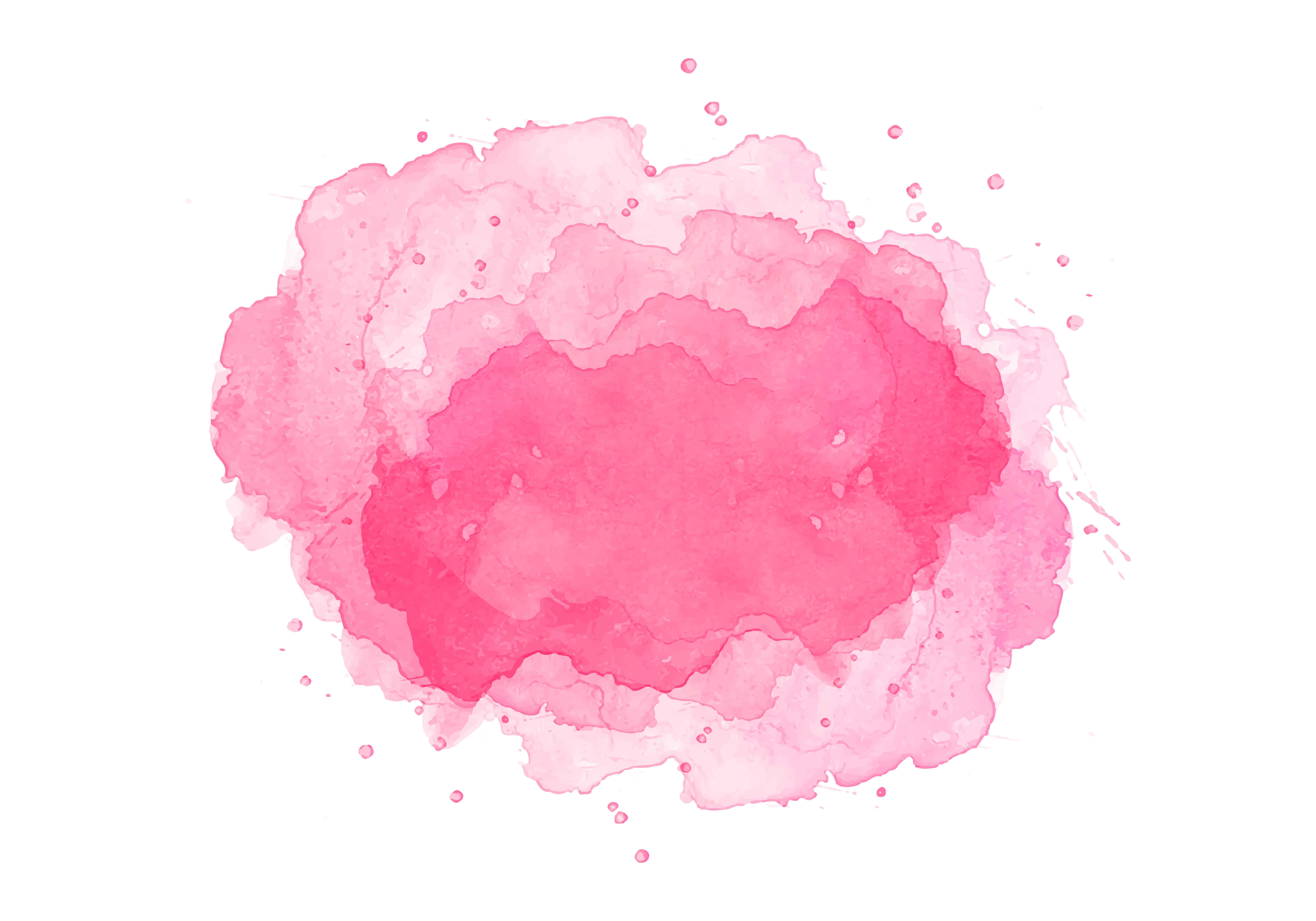 Pink Watercolor 桌布 壁紙 — 一個充滿活力的粉紅色水彩潑濺，帶有柔和漸變和散落的水滴，在潔淨的白色背景上。
