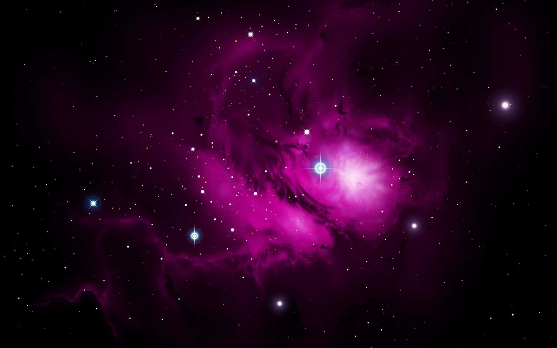 Purple Galaxy 桌布 壁紙 — 一個充滿活力的紫色星雲在深邃的黑色宇宙背景下，伴隨著發光的星星旋轉。