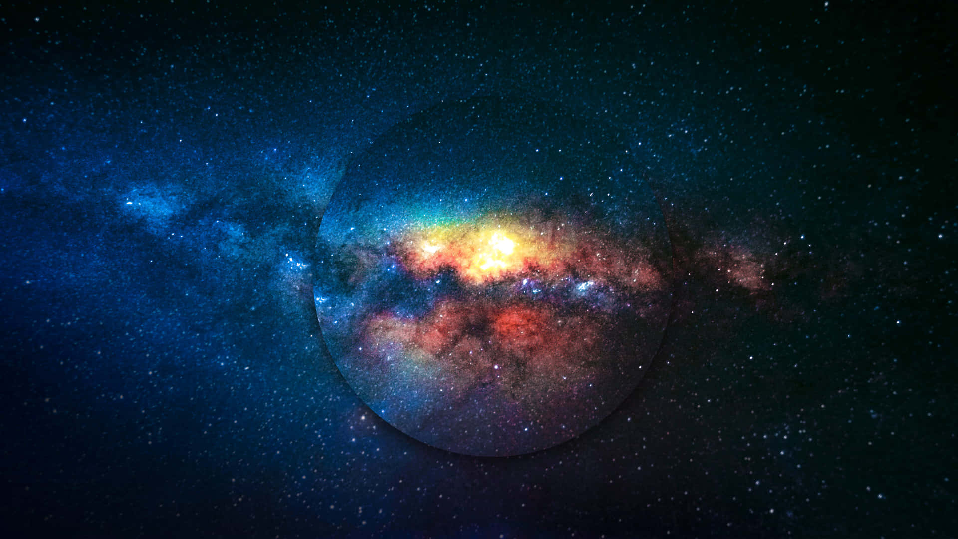 銀河 桌布 壁紙 — 一個充滿發光星雲和恆星的充滿活力的宇宙球體，漂浮在深藍色的星空中。