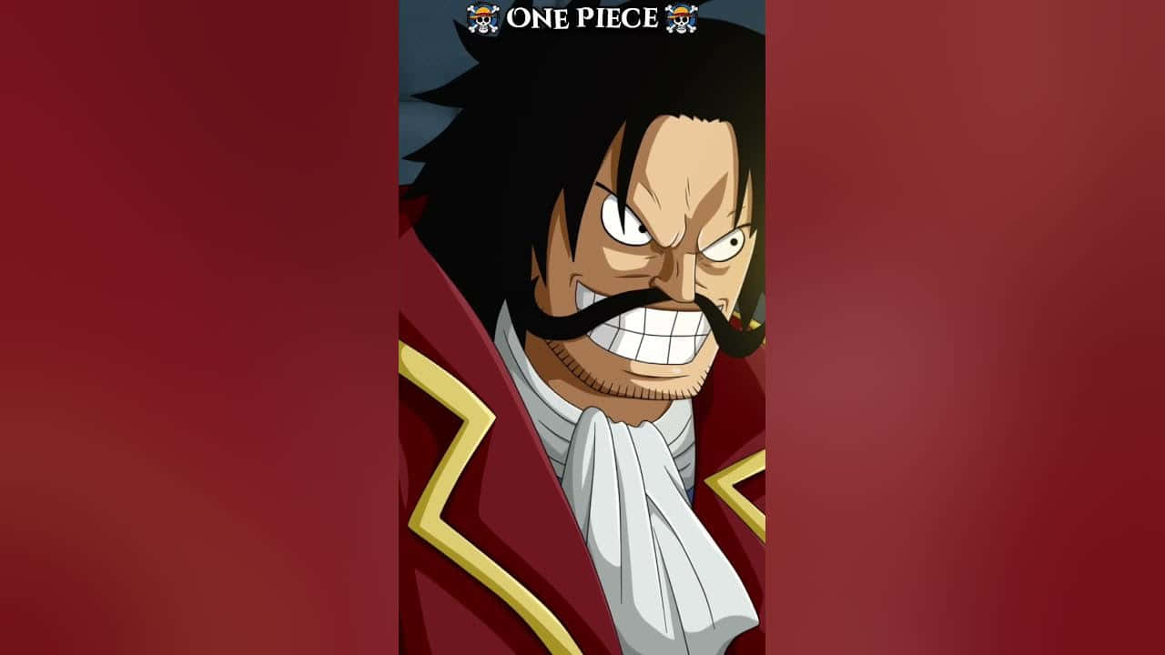 King Of The Pirates 桌布 壁紙 — 一個兇猛的動漫海盜，留著濃密的鬍子，穿著紅色外套，在深紅色背景上猙獰地笑著。