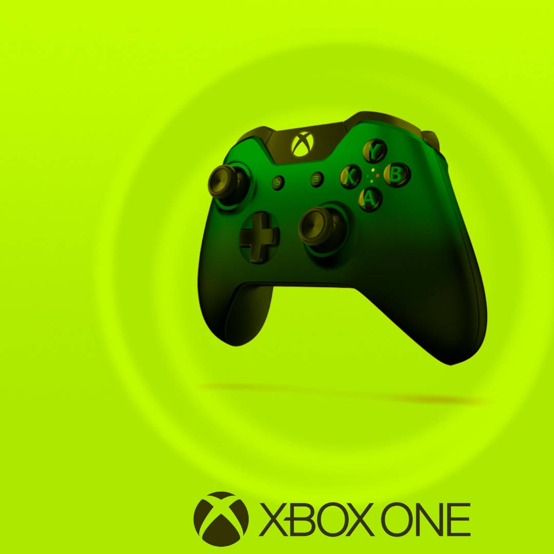 一個綠色Xbox One控制器漂浮在發光的綠色背景上。 — Xbox GIF 壁紙