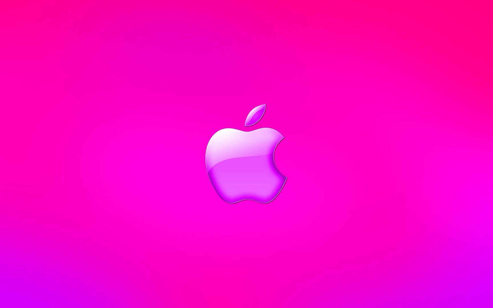 熱粉紅美學 桌布 壁紙 — 一個光澤的Apple標誌居中在充滿活力的粉紅色到洋紅色漸變背景上。