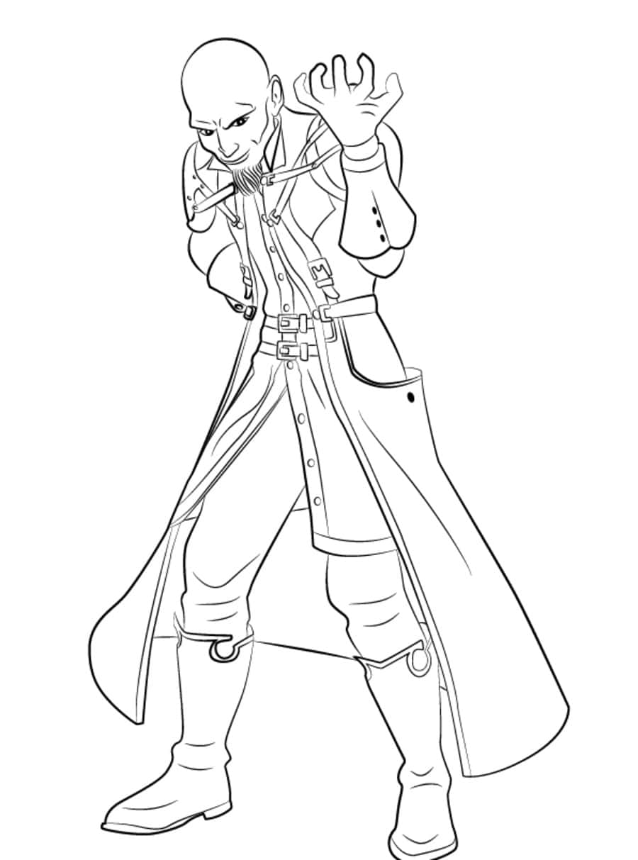 Kingdom Hearts Xehanort 桌布 壁紙 — 一個光頭動漫角色穿著長外套和靴子，舉起一隻手擺出動態姿勢。
