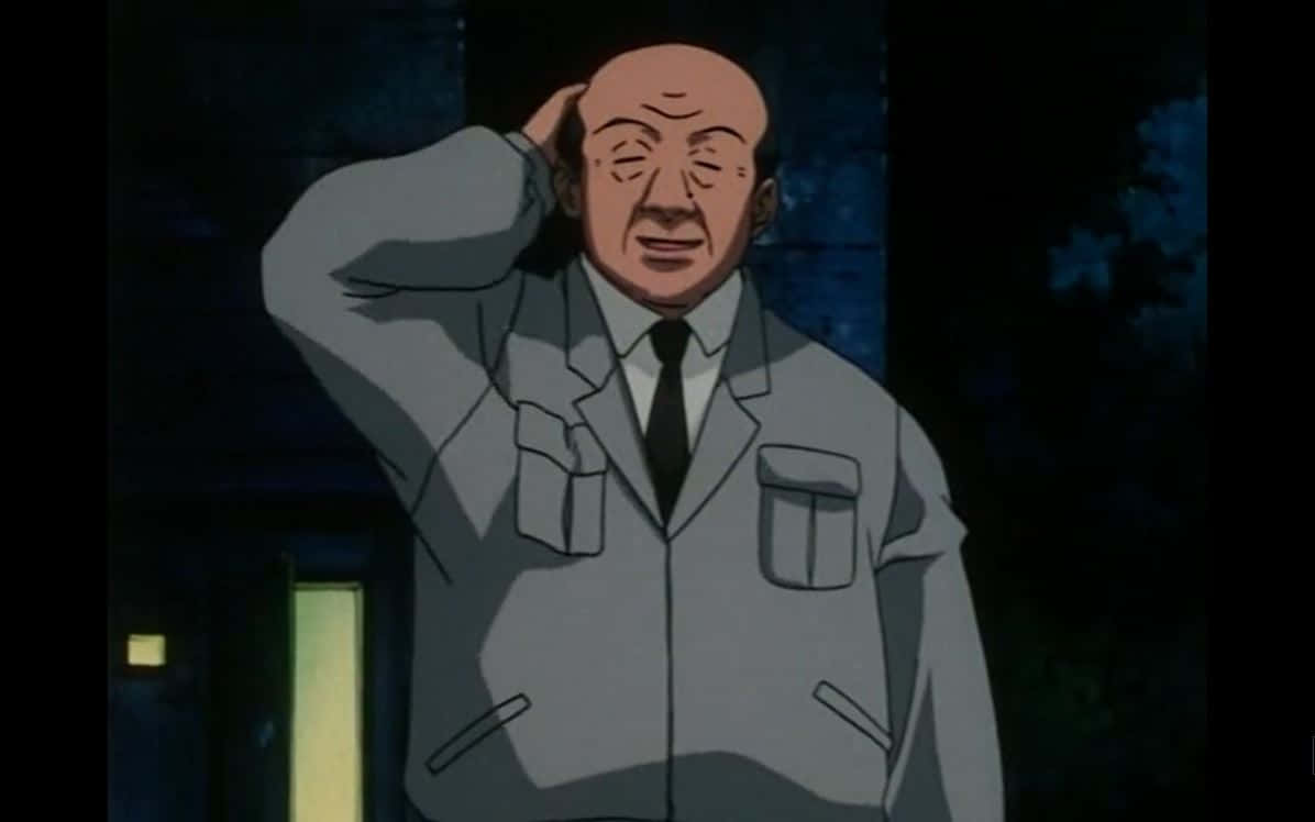 Hunter X Hunter Zebro 桌布 壁紙 — 一個光頭動畫男人穿著灰色外套，在深藍色夜燈下帶著困惑的表情抓頭。