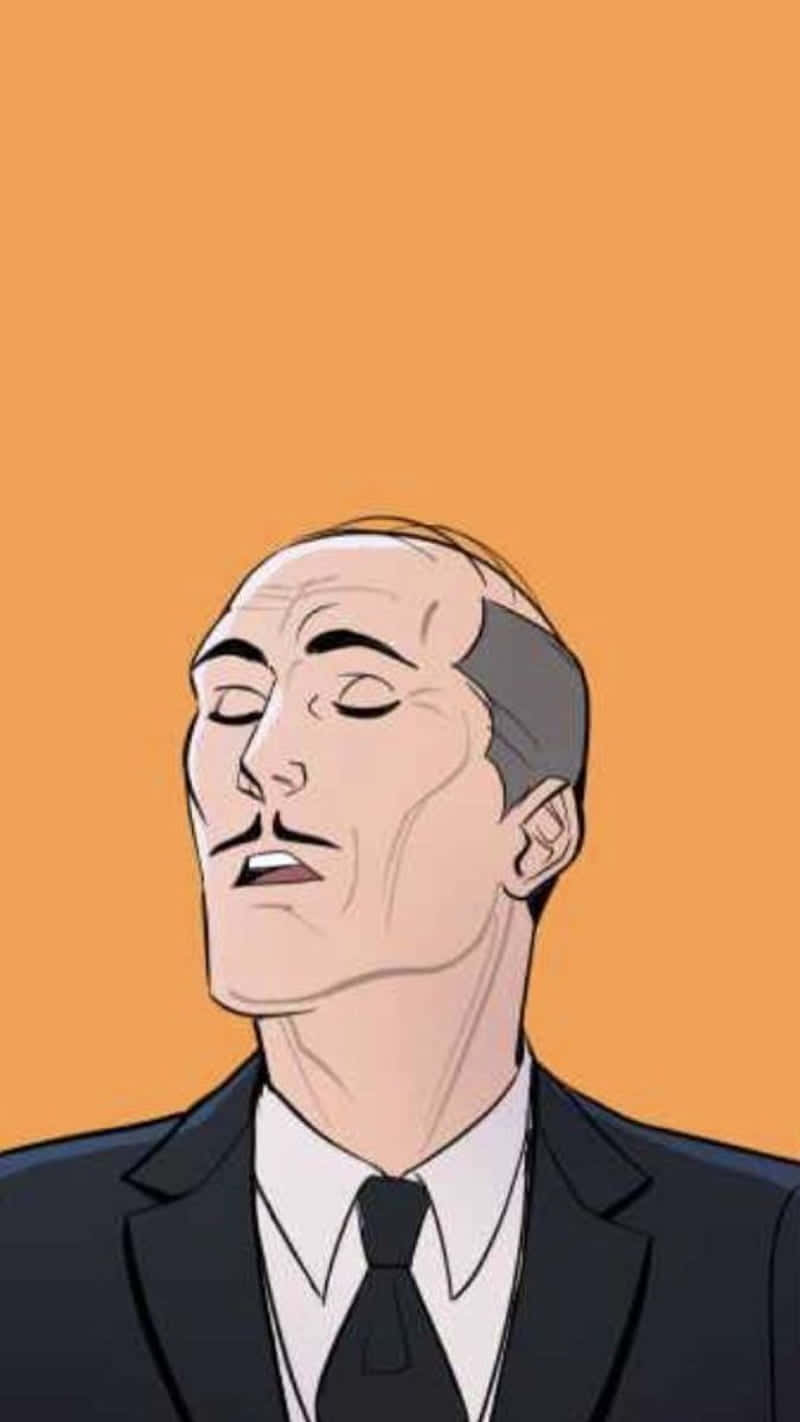Alfred Pennyworth 桌布 壁紙 — 一個光頭留鬍鬚嘅男人著住西裝，喺純橙色背景前嘅風格化插圖。
