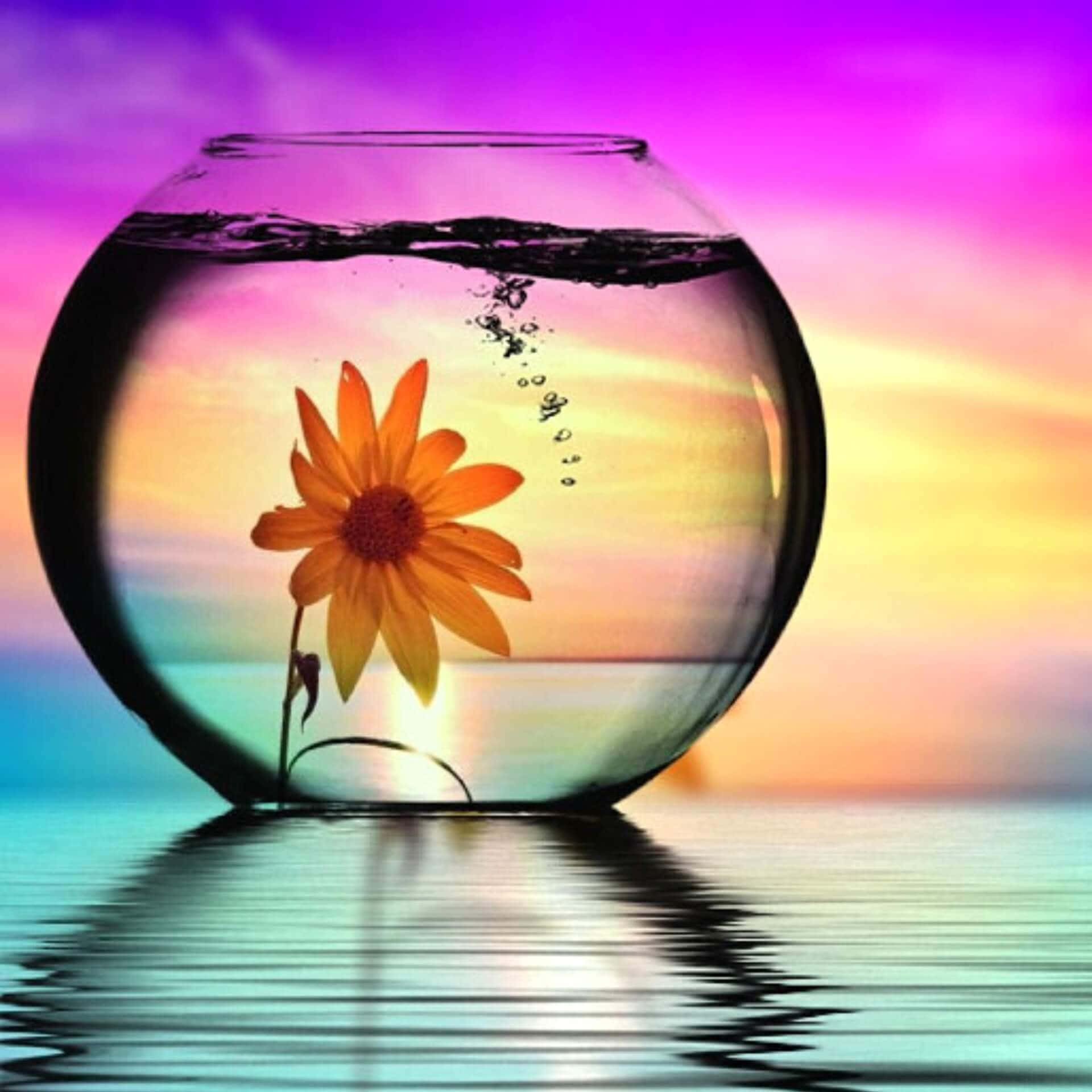 一個內有花朵的魚缸 壁紙