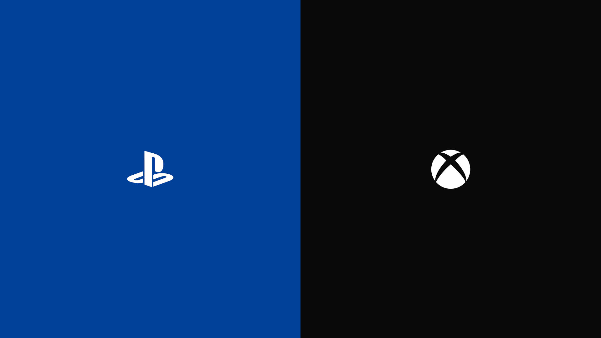 Xbox 桌布 壁紙 — 一個分割畫面嘅牆紙，左邊藍色有PlayStation標誌，右邊黑色有Xbox標誌。