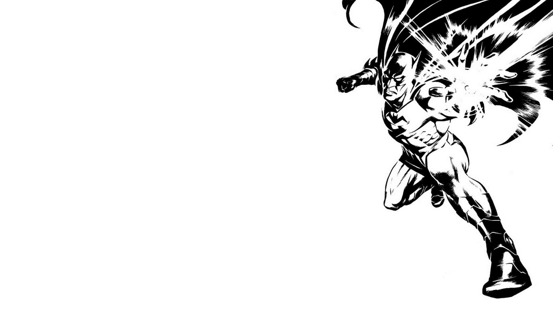 Black And White Comic 桌布 壁紙 — 一個動感黑白漫畫風格的超級英雄，在純白背景上以爆炸性能量向前衝刺。