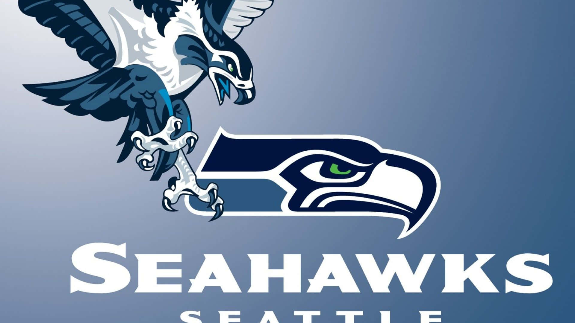 西雅圖海鷹隊 NFL 球隊標誌，帶有鷹吉祥物和粗體白色文字的隊名。 — 海鷹隊 壁紙