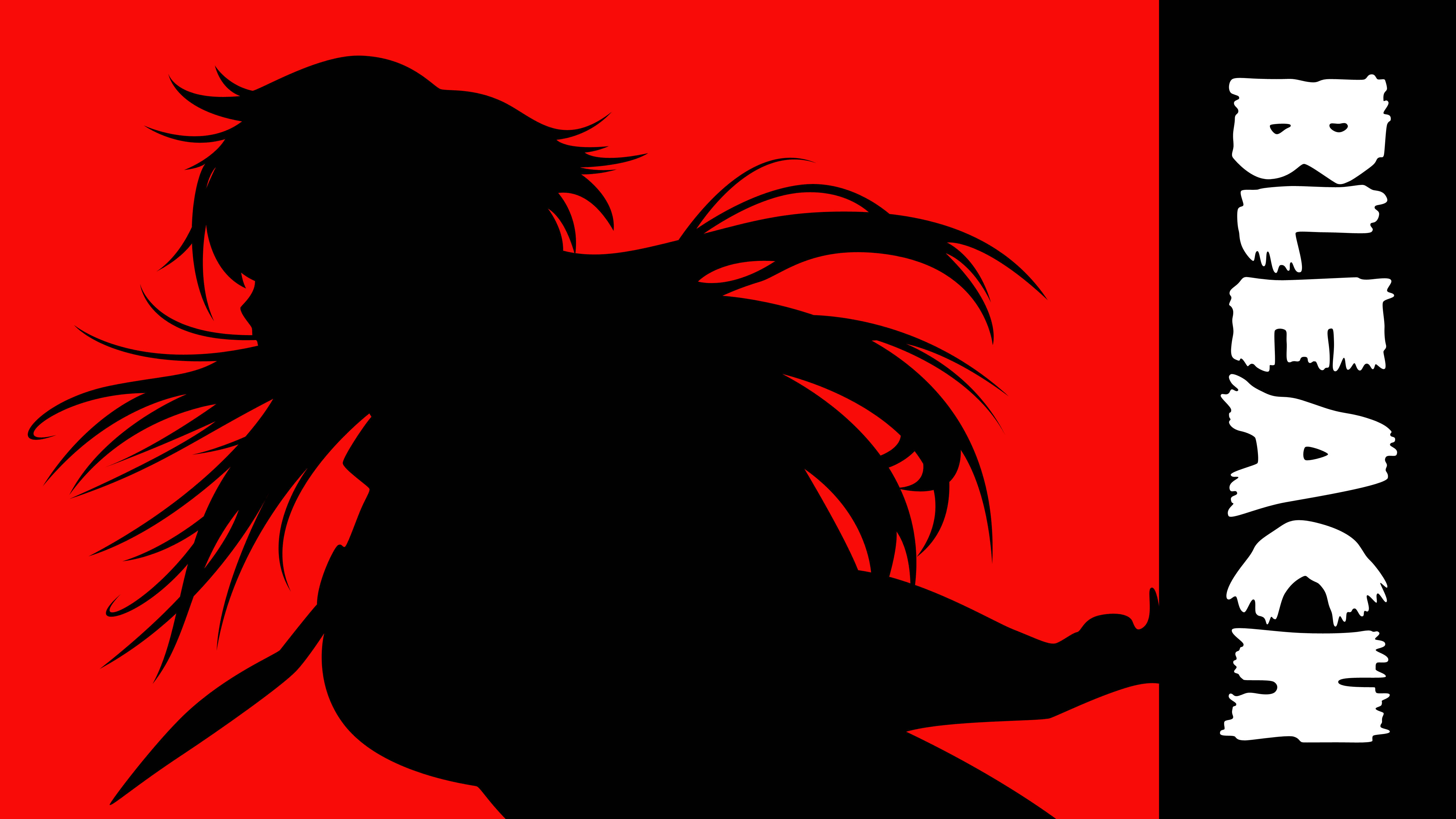 Silhouette 桌布 壁紙 — 一個動態的黑色剪影，描繪一位女性動漫角色，擁有飄逸的頭髮，背景是鮮豔的紅色，並帶有「BLEACH」文字。